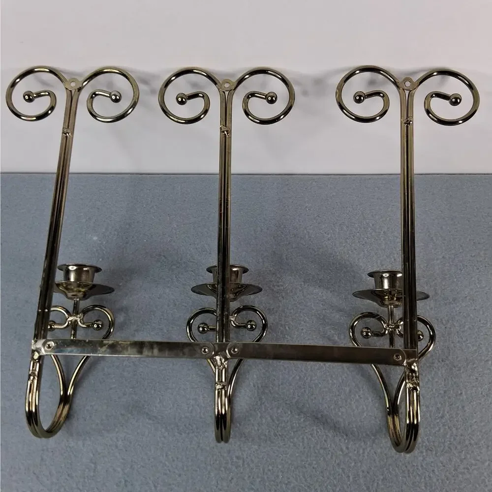 Home Interiors Brass Tone Triple Arm Candle Wall Sconce Adjustable Positioning